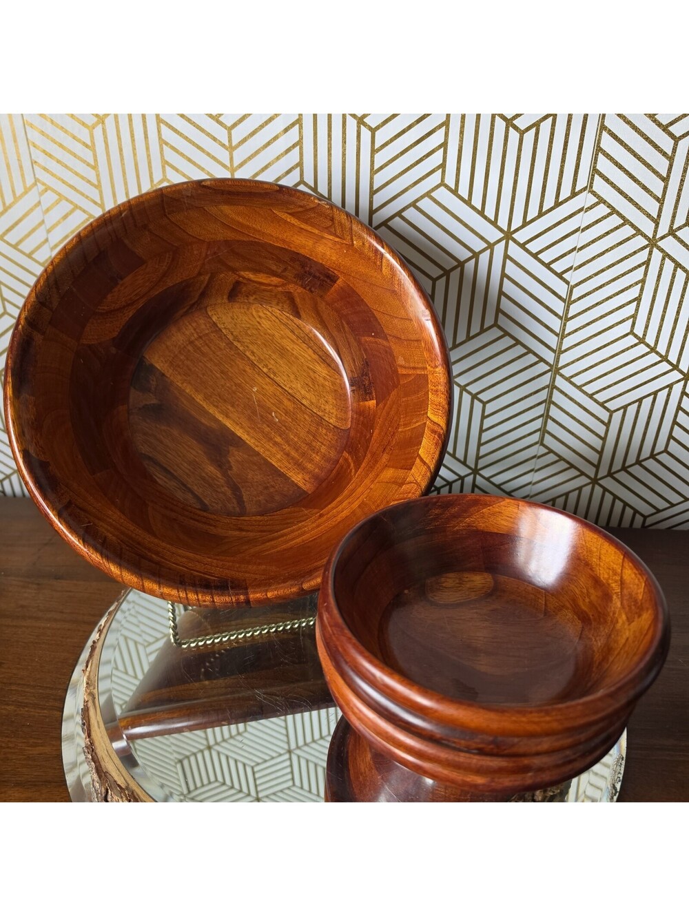 Vintage Julie Pomerantz Wooden Salad Serving Bowl 5pc Set